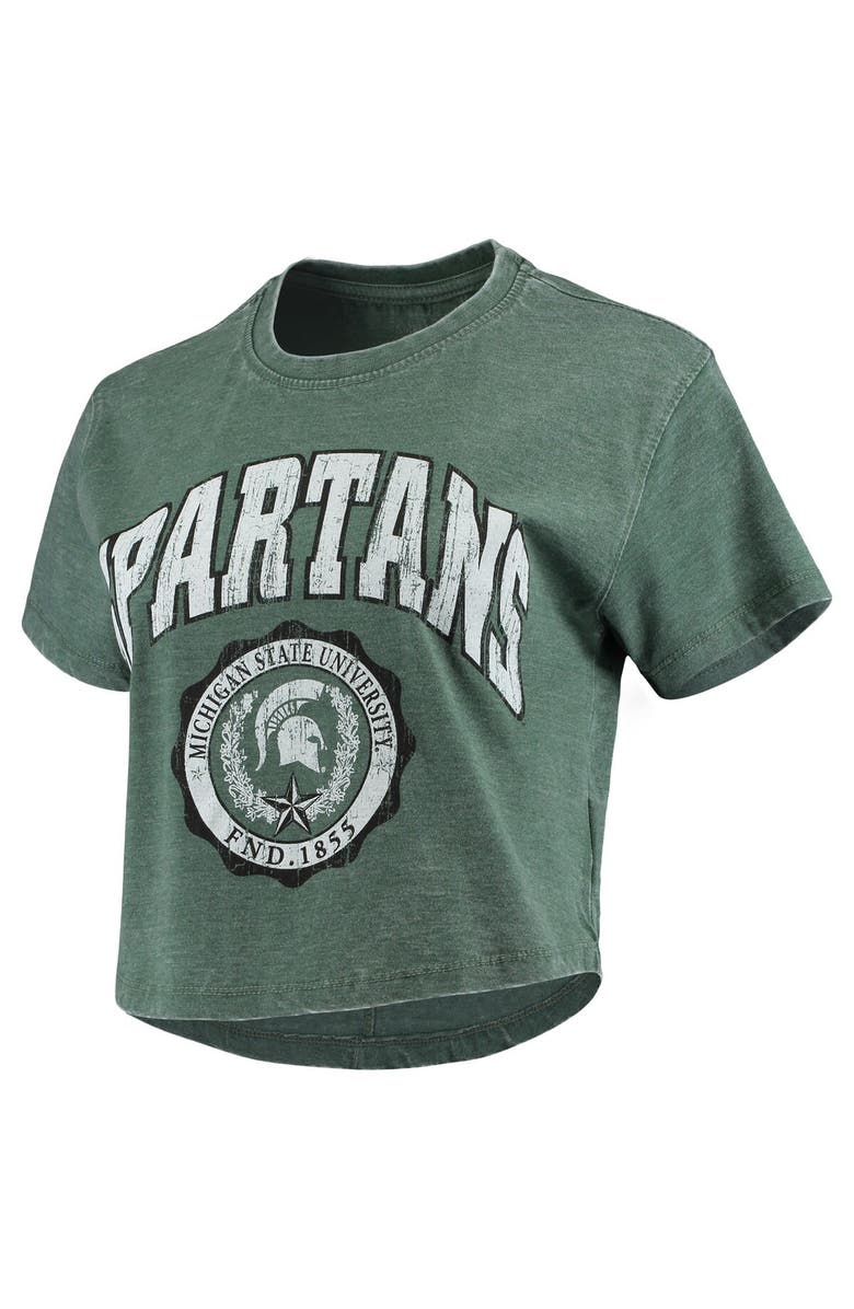 PRESSBOX Women's Pressbox Green Michigan State Spartans Edith Vintage Burnout Crop T-Shirt, Alternate, color, Green