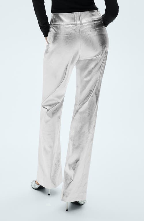 Mango Metallic Leather-effect Pants Silver In Silver