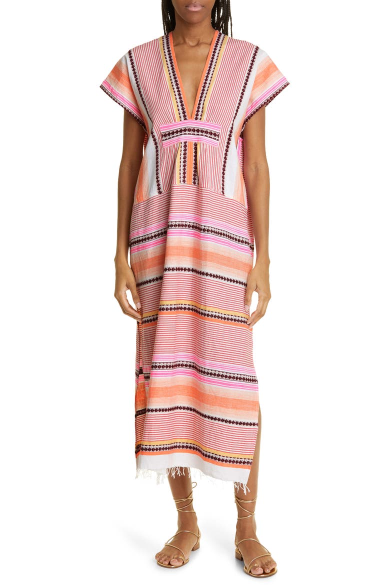 Cirq Long Cover-Up Caftan, Main, color, PEACH MELBA