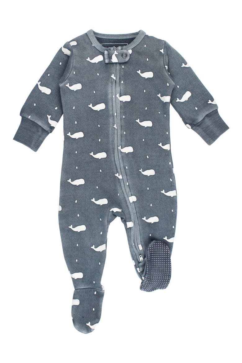 Print Fitted One-Piece Organic Cotton Footie Pajamas, Main, color, MOONSTONE WHALE