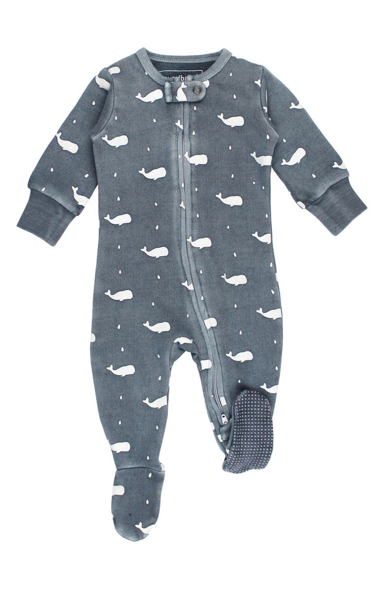 L'ovedbaby Print Fitted One-Piece Organic Cotton Footie Pajamas, Main, color, Moonstone Whale