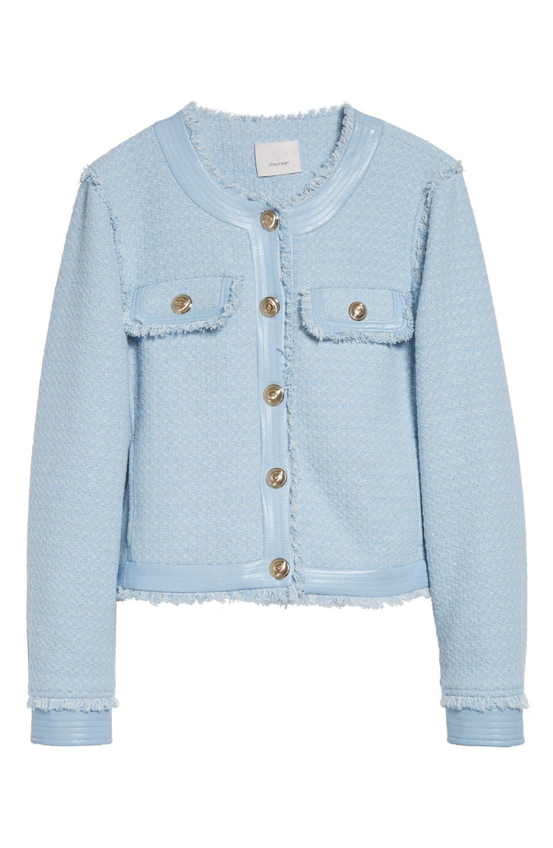 Cinq à Sept Deva Cotton Blend Birdseye Tweed Jacket, Main, color, Bluebell Mist/ White