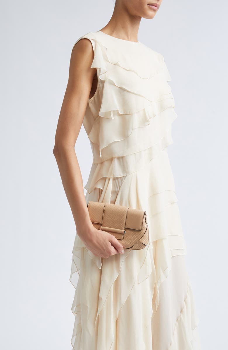 Jimmy Choo Bar Snake Embossed Leather Wallet on a Chain, Alternate, color, Chai/ Shiny Gold