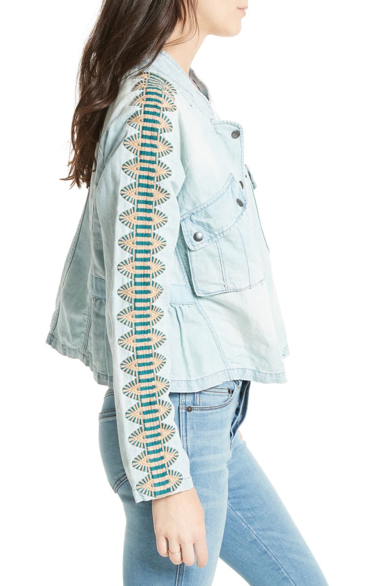Free People Embroidered Linen & Cotton Jacket, Alternate, color, 