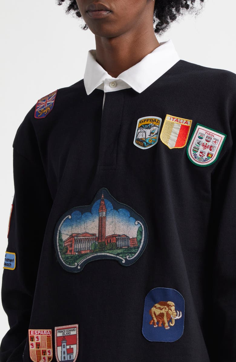Bode Passport Patch Rugby Shirt, Alternate, color, Black