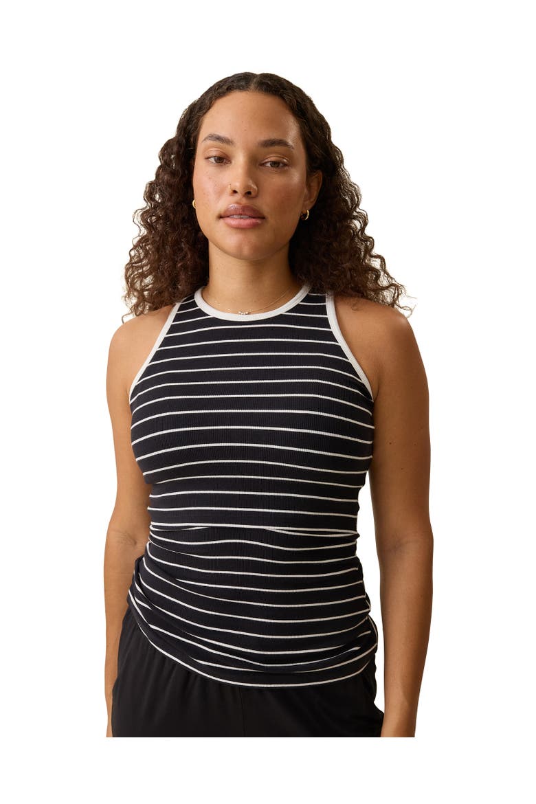 Ribbed Racerback Nursing Tank, Main, color, Black White Stripe