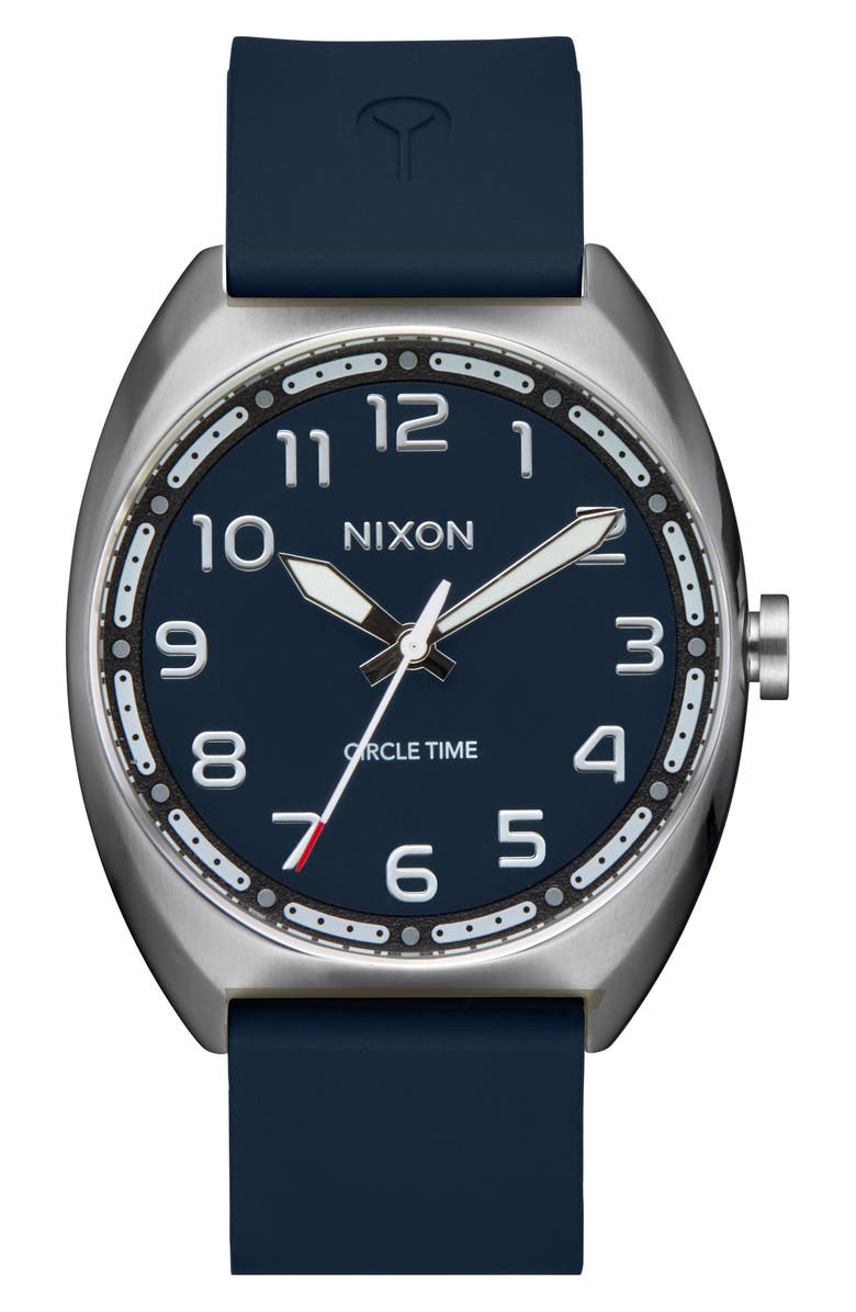 Nixon Mullet Silicone Strap Watch, Main, color, Silver / Teal