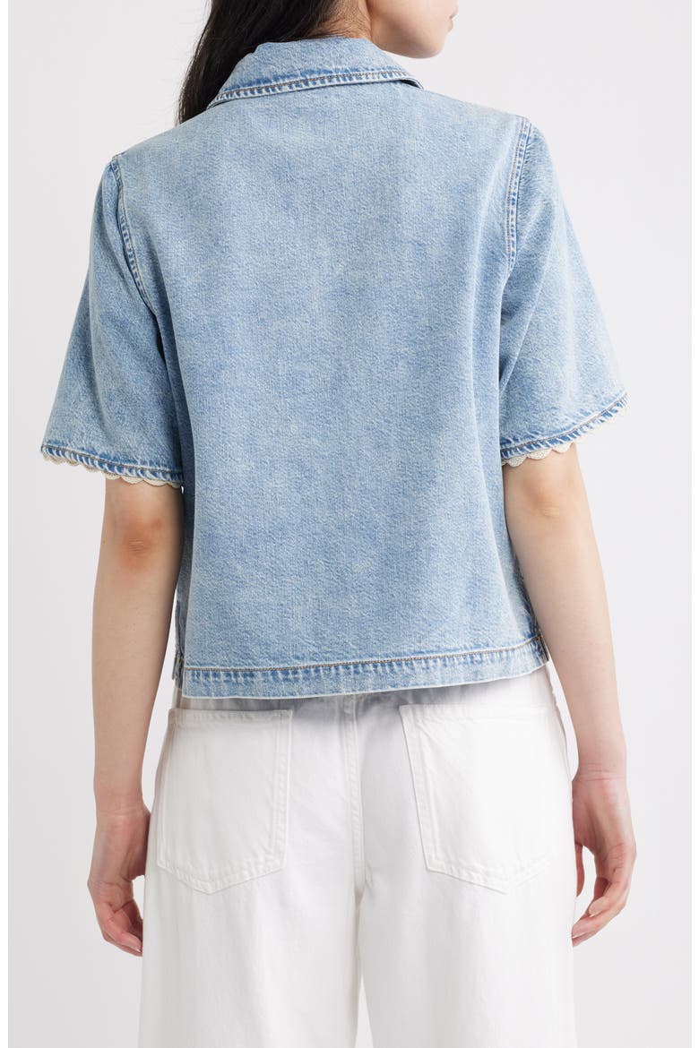 Denim Crochet Trim Button-Up Top, Alternate, color, LACEWING