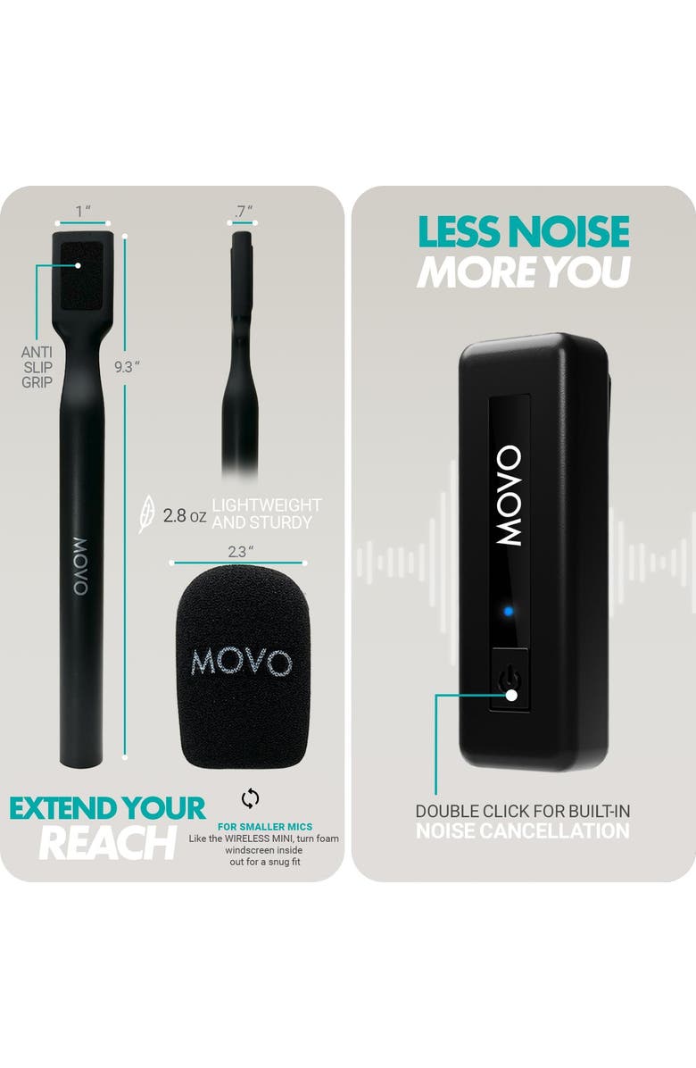 MOVO Wireless Mini DI Duo Dual Ultra Compact Wireless Lavalier Microphones for iPhone with Handheld Adapter, Alternate, color, Black