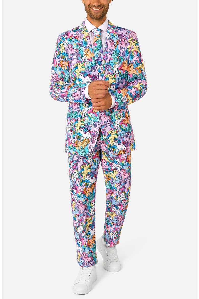 x My Little Pony Slim Fit Two-Piece Suit & Tie Set, Main, color, BLACK/PINK MULTI