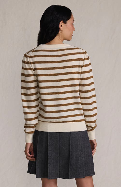 Lands' End Cashmere Puff Sleeve Crew Neck Sweater In Brown