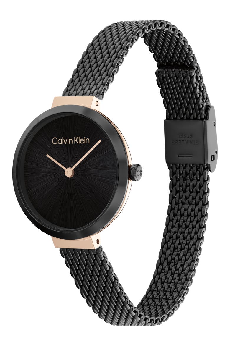 Mesh Strap Watch, 28mm, Alternate, color, BLACK