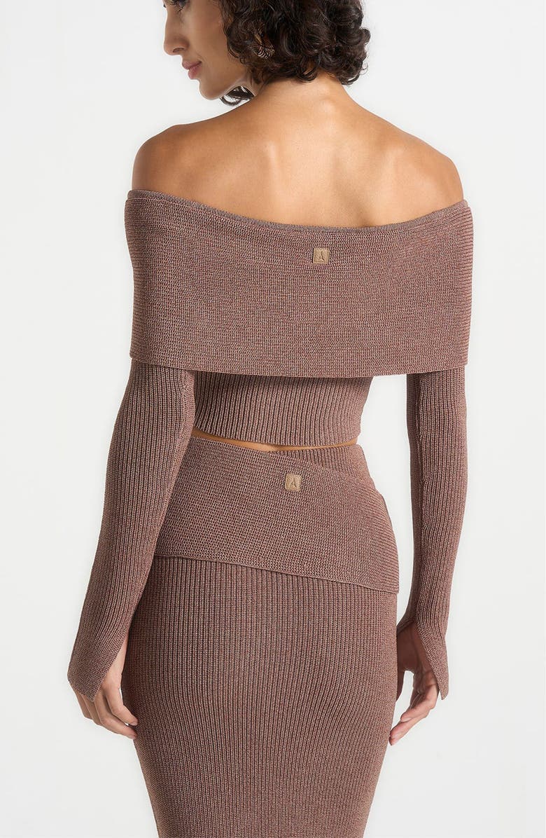 Manière De Voir Shana Asymmetric Bardot Top With Hardware Detail, Alternate, color, Taupe