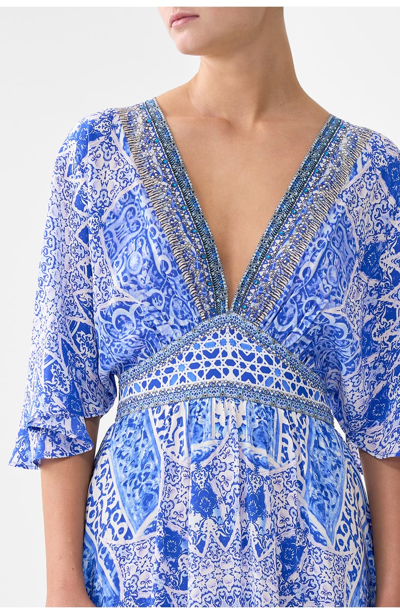 Camilla Waisted Dress With Hem Ruffle, Alternate, color, The Bosphorous