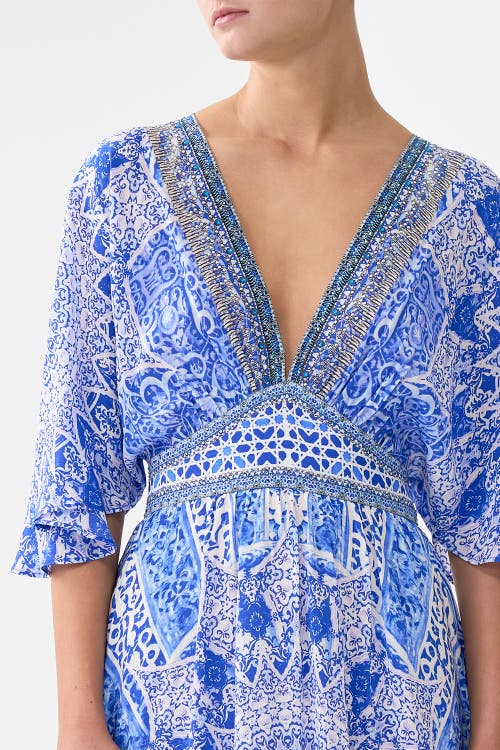 Camilla Waisted Dress With Hem Ruffle In Multi