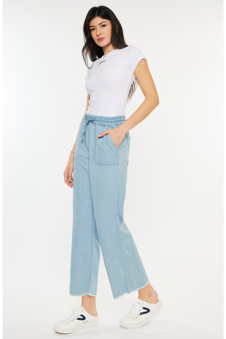 Milly High Rise Cropped Wide Leg Jeans, Alternate, color, Light Wash