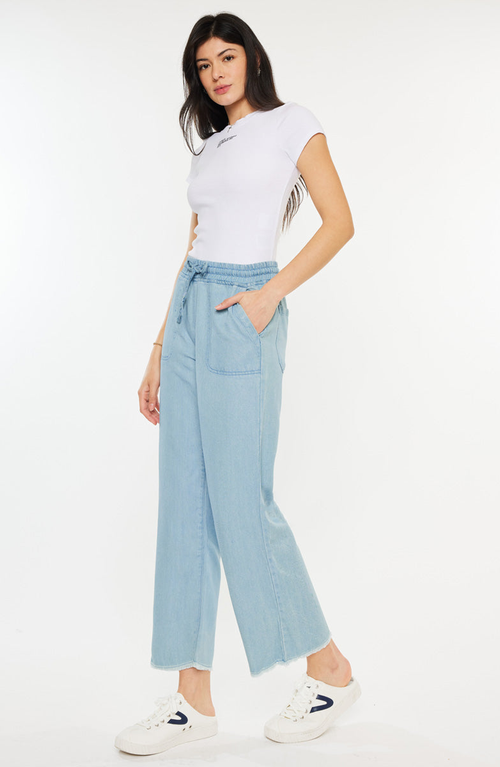 Kancan Milly High Rise Cropped Wide Leg Jeans In Blue