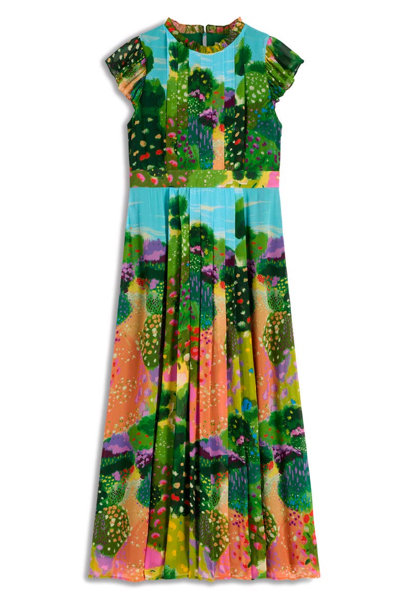 Ruffle Pleated Maxi Dress, Alternate, color, GARDEN PRINT