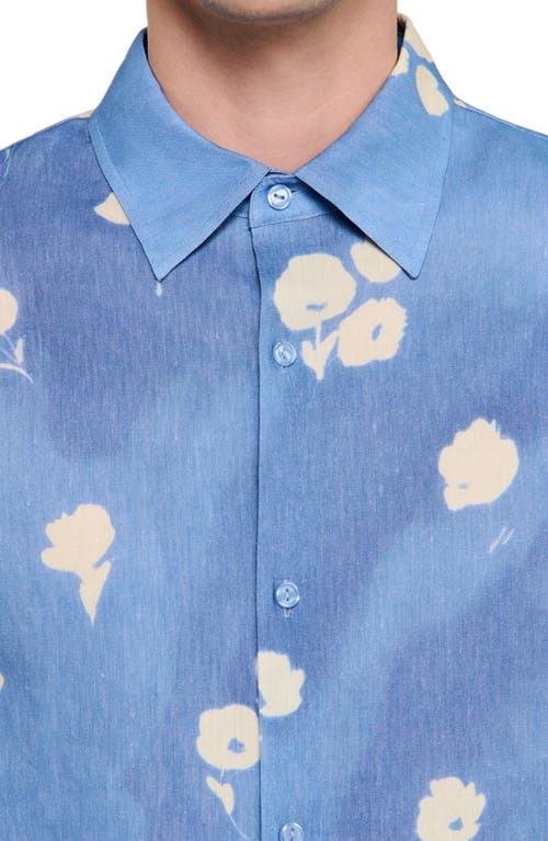 Sandro Mens Blue Office Floral-print Regular-fit Stretch Linen-blend Shirt In Blue