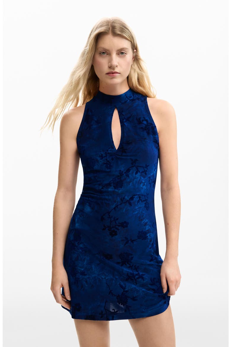 Floral Keyhole Neck Minidress, Alternate, color, DARK BLUE