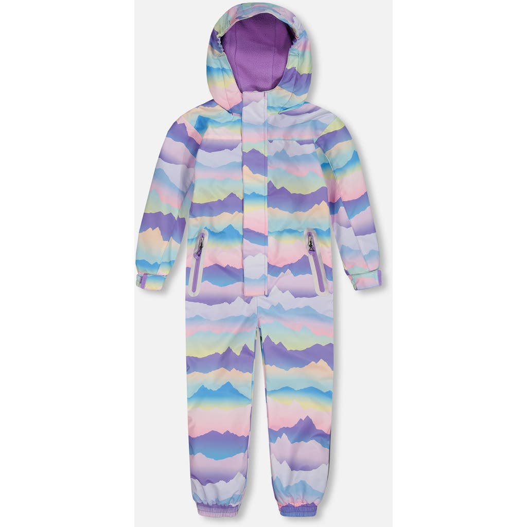 Deux Par Deux Kids Unisex Printed Mid-season One-piece Outerwear Mauve And Blue, Pink Mountain In Purple