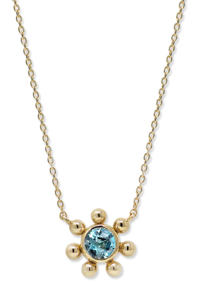 Anzie Dew Drop Marine Blue Topaz & 14K Gold Pendant Necklace, Main, color, Swiss Blue
