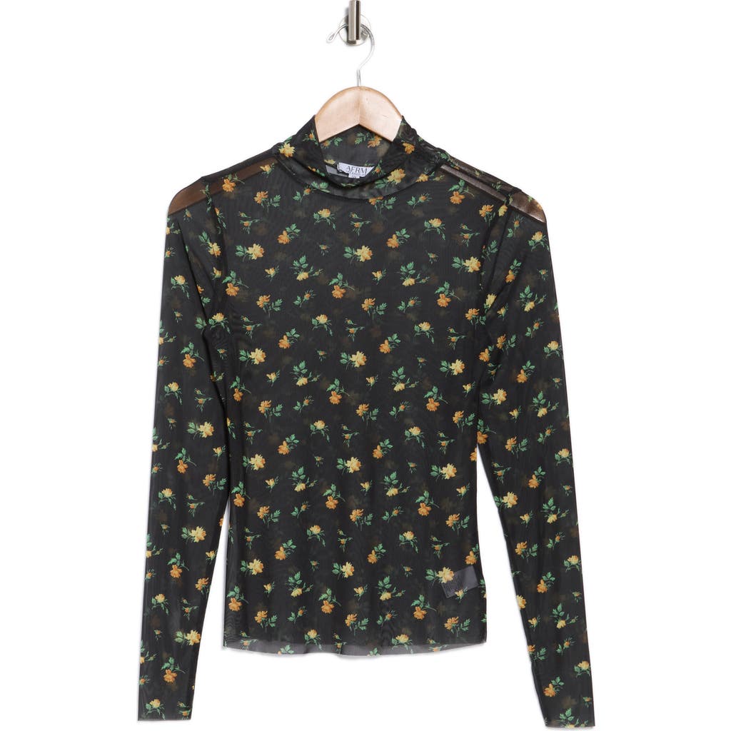 Afrm Los Angeles Zoe Mock Neck Mesh Top In Scatter Floral