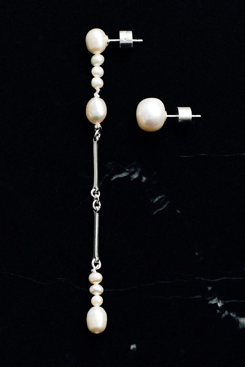 Asymmetric Freshwater Pearl Drop Earrings, Alternate, color, SILVER