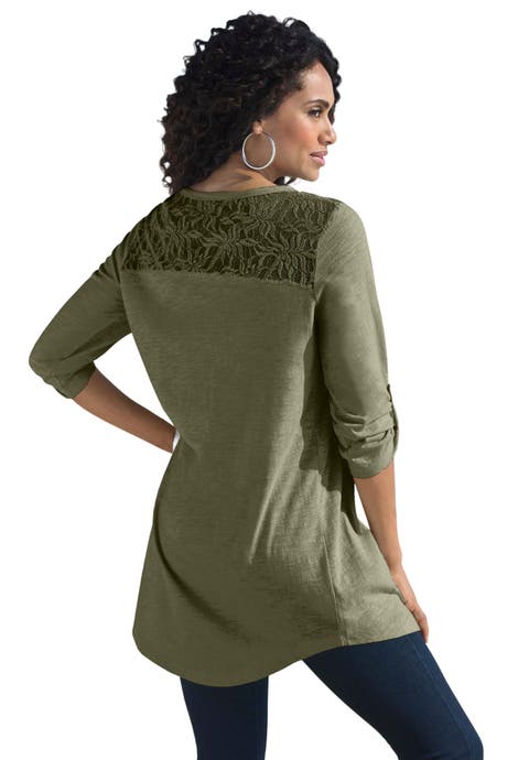 Textured Lace Trimmed Tunic (Plus)
