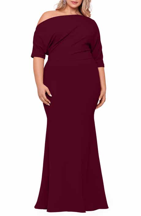 Betsy & Adam One-Shoulder Scuba Crepe Gown