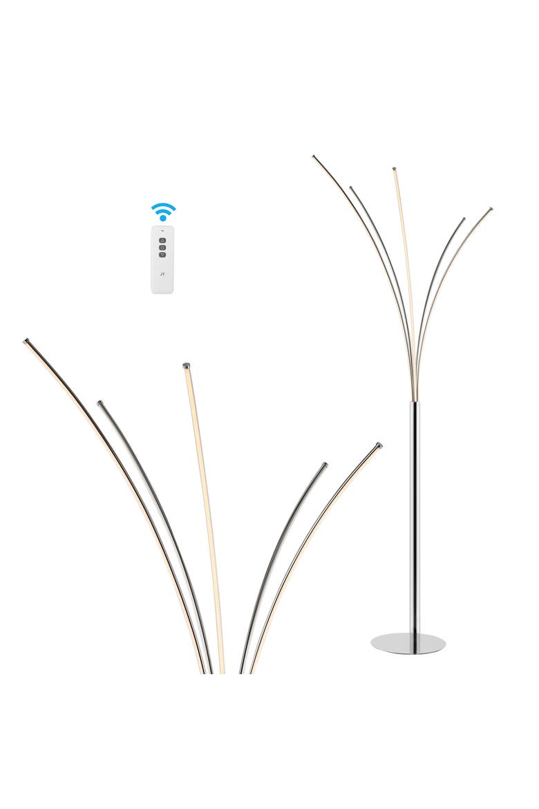 Fuochi Modern Minimalist Metal 5-Branch Arc Dimmable Integrated LED Floor Lamp with Remote Control, Main, color, Chrome