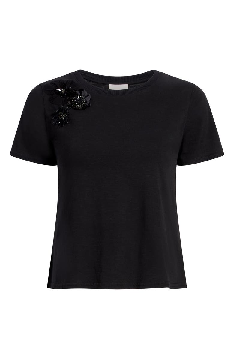 Cinq à Sept Crunchy Flower Appliqué Shrunken Cotton T-Shirt, Alternate, color, Black