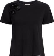 Cinq à Sept Crunchy Flower Appliqué Shrunken Cotton T-Shirt