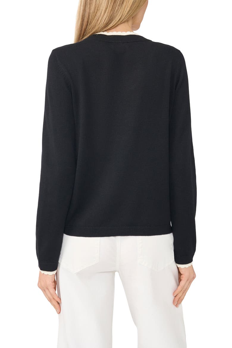 Scalloped Trim V-Neck Sweater, Alternate, color, RICH BLACK