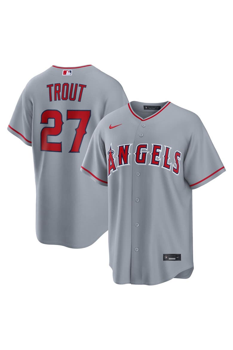 Men's Nike Mike Trout Gray Los Angeles Angels Road Replica Jersey, Main, color, Gray