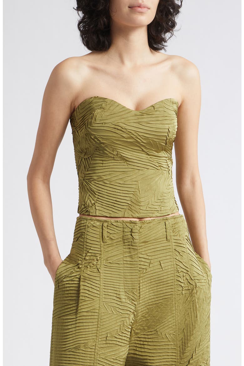Heleen Pleated Strapless Bustier Top, Main, color, MOSS GOLD