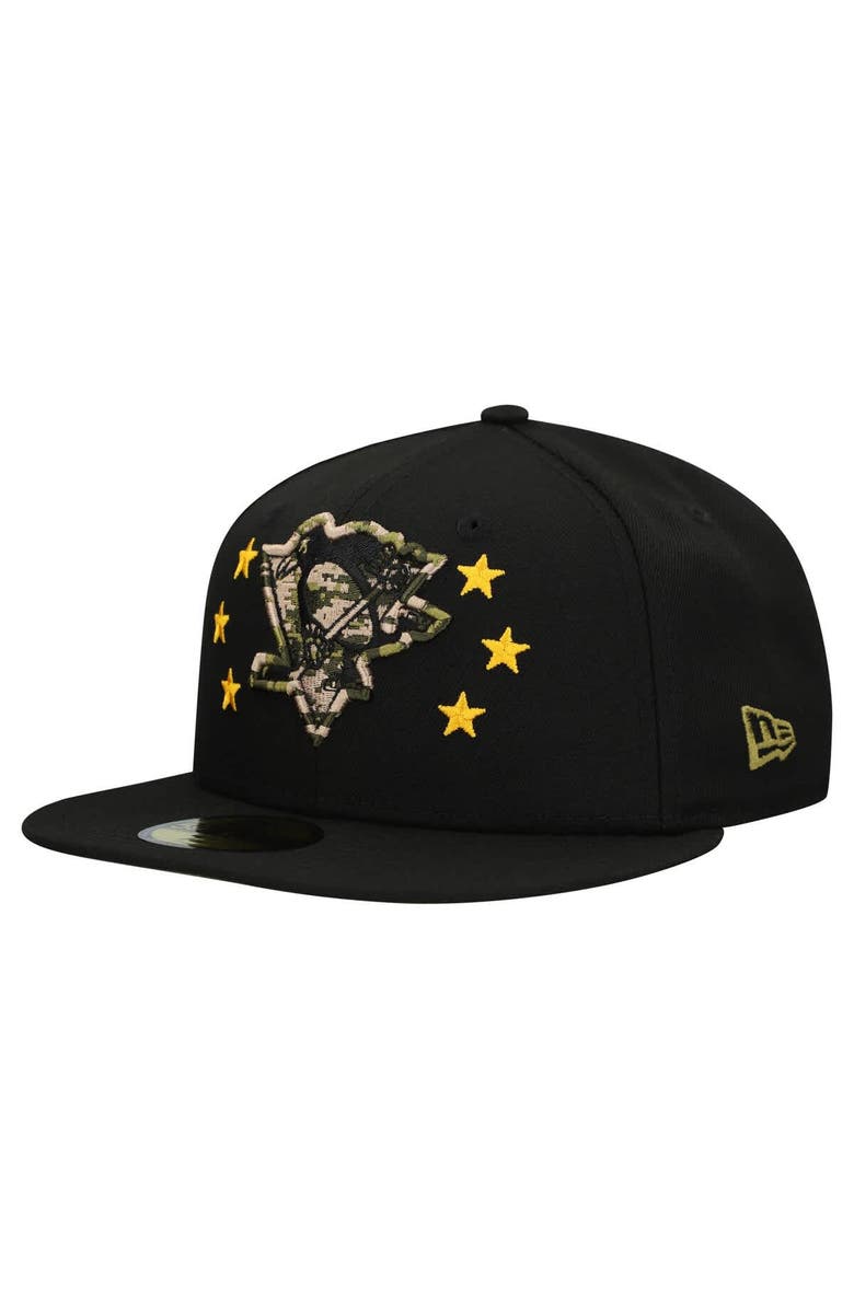 New Era Men's New Era  Black Pittsburgh Penguins Military Appreciation Digital Camo Stars 59FIFTY Fitted Hat, Alternate, color, Black