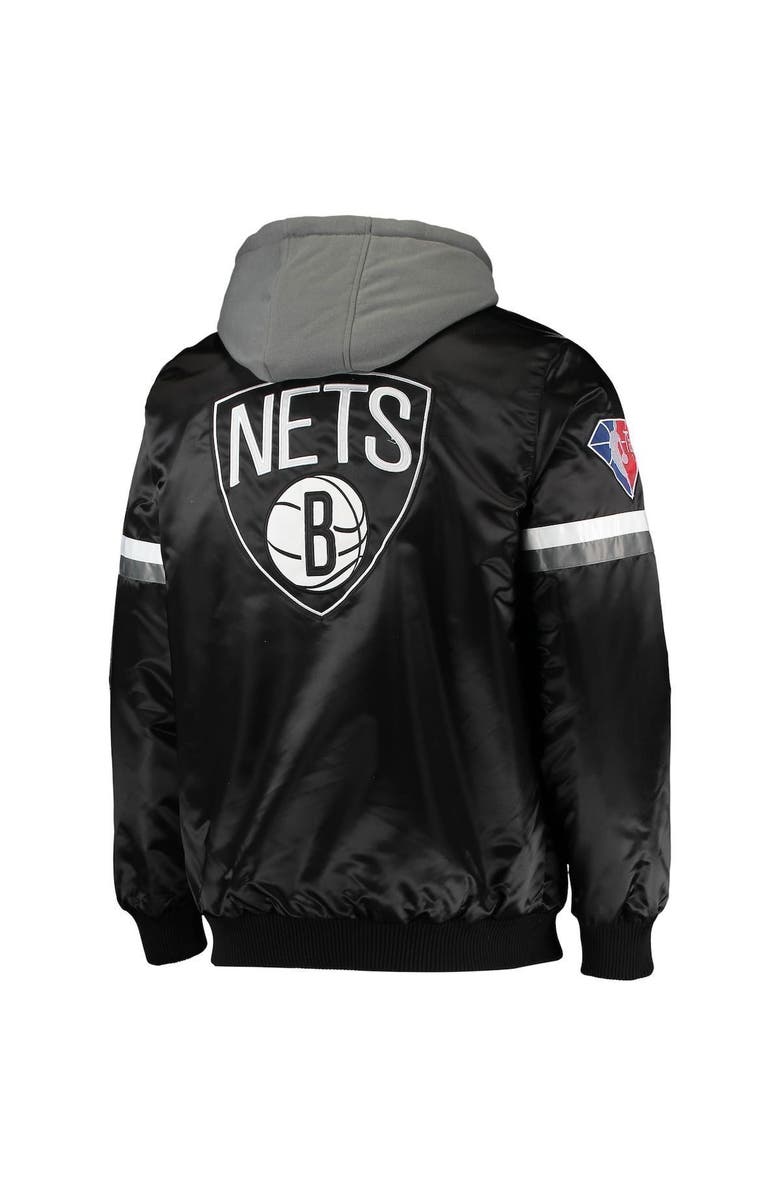 STARTER Men's Starter Black/Gray Brooklyn Nets NBA 75th Anniversary Full-Snap Varsity Hoodie Jacket, Alternate, color, 