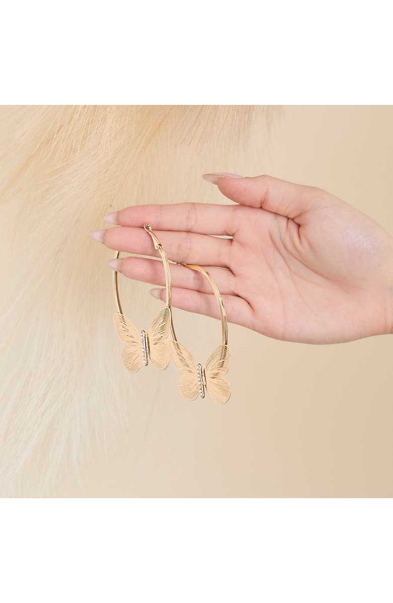 Jessica Simpson Butterfly Hoop Earrings with Clear Crystal, Alternate, color, Gold