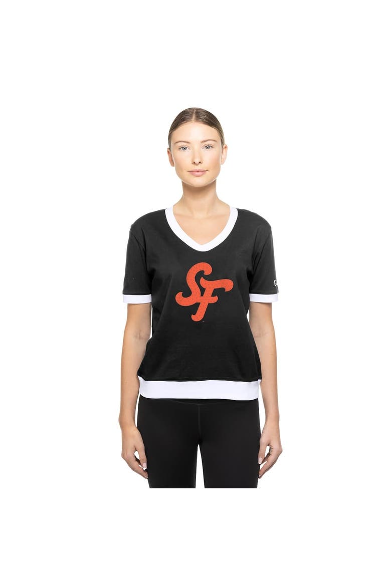 Women's New Era  Black San Francisco Giants 2025 City Connect Rhinestone V-Neck T-Shirt, Main, color, Black