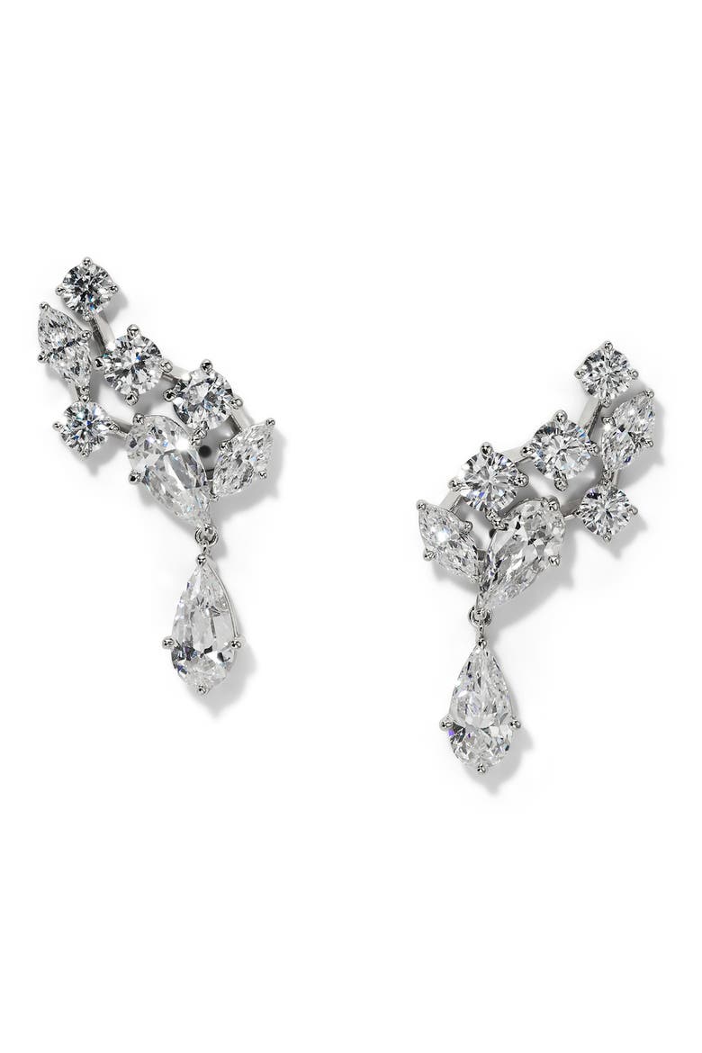Riviera Cluster Drop Earrings, Main, color, RHODIUM