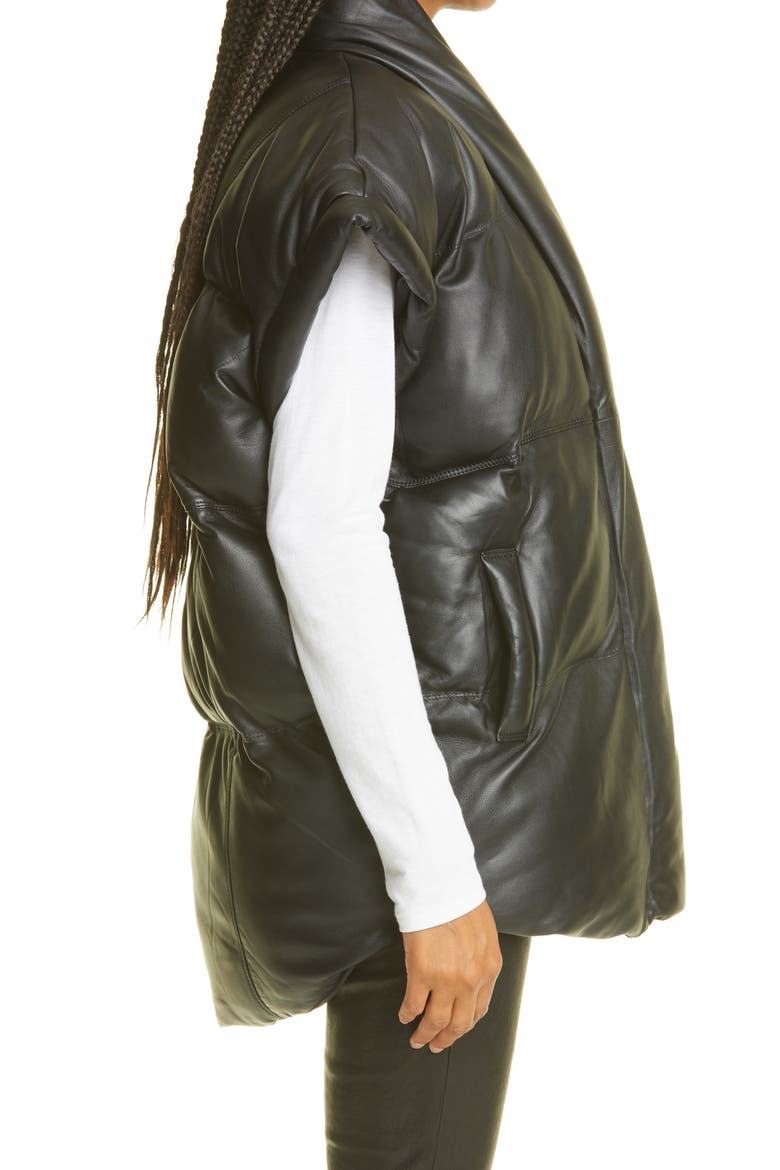 Sleeveless Leather Puffer Vest, Alternate, color, NOIR