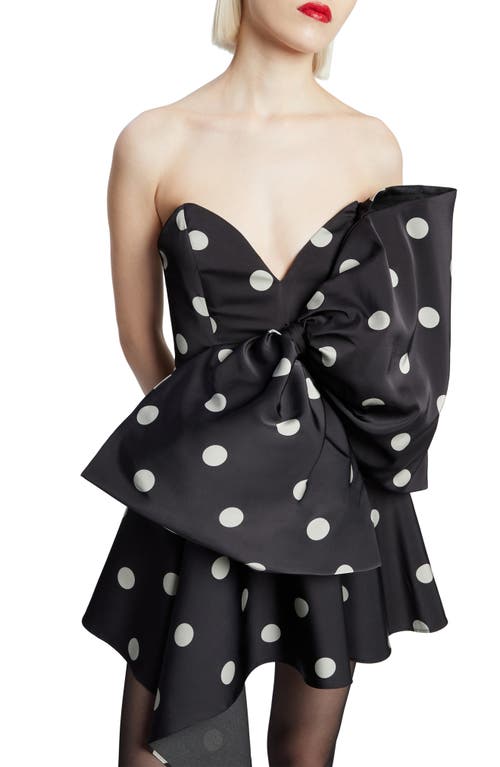 Bardot Brydie Polka Dot Strapless Bow Minidress In Black Silver Spot