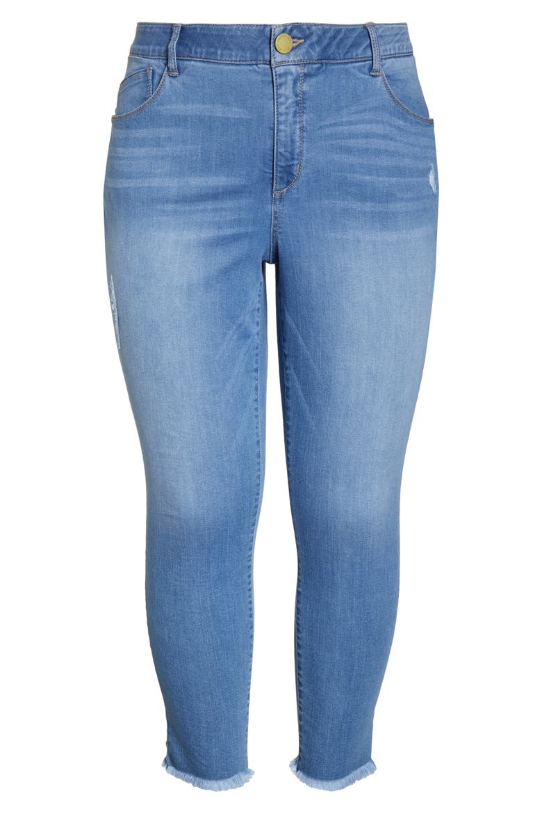Ab-Solution High Waist Frayed Ankle Skinny Jeans (Nordstrom Exclusive), Alternate, color, LIGHT BLUE