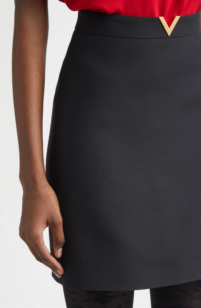 Valentino V-Detail Solid Crepe Couture Miniskirt, Alternate, color, Black
