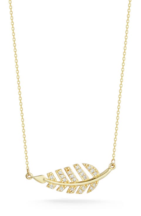 14K Yellow Gold Diamond Leaf Pendant Necklace - 0.13ct.