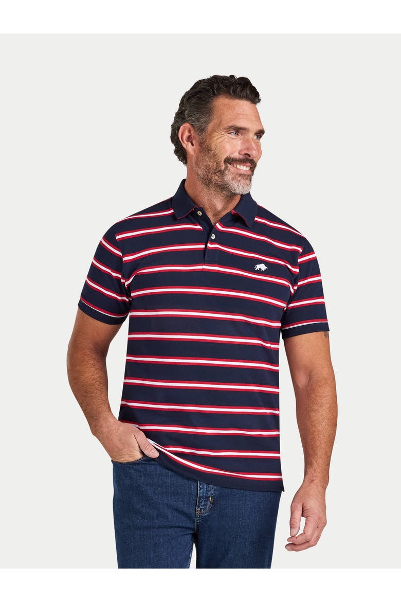 Triple Stripe Pique Polo Shirt, Alternate, color, Red