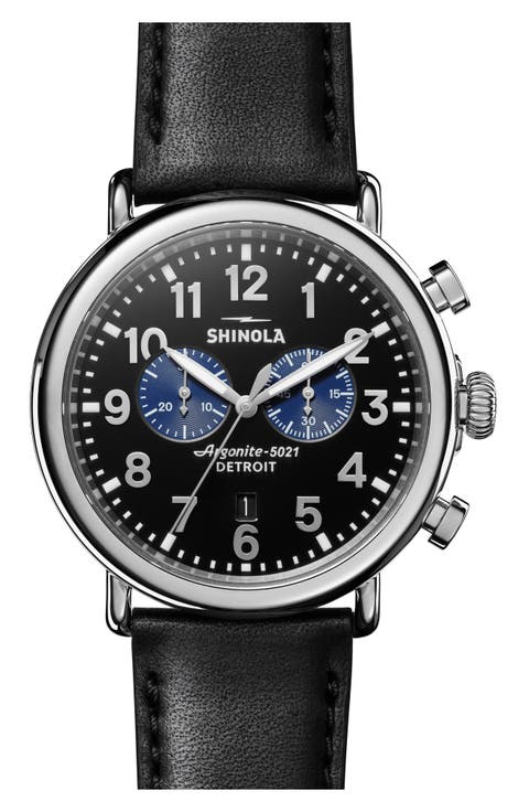 The Runwell Chrono Leather Strap Watch, 47mm