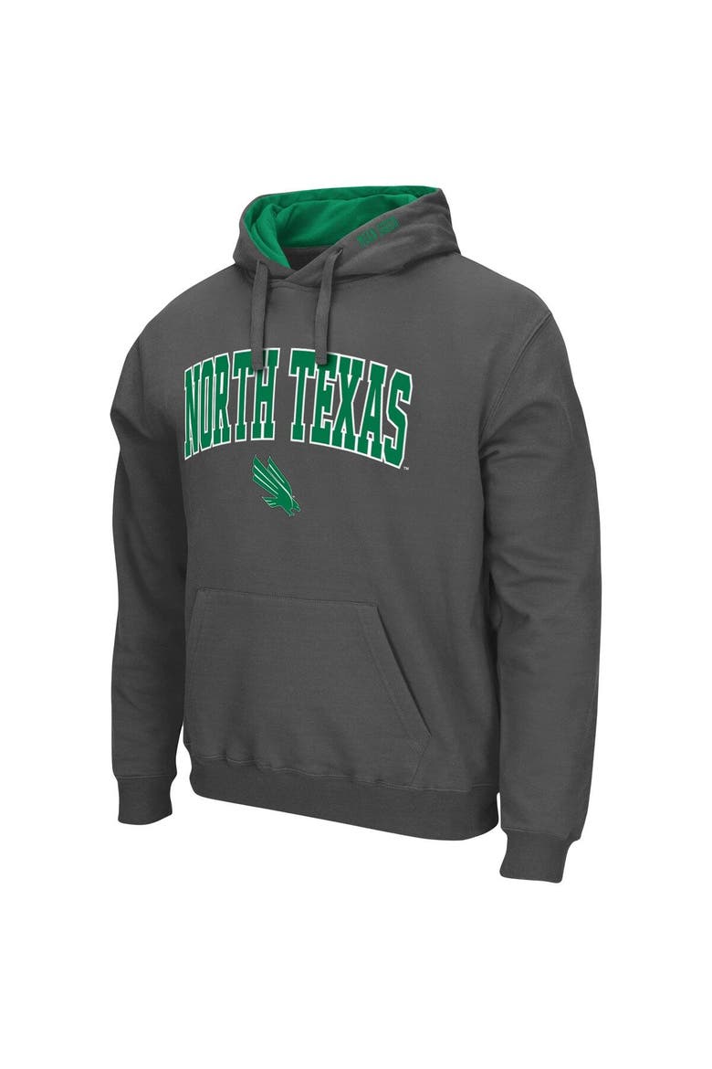 Men's Colosseum Charcoal North Texas Mean Green Arch and Logo Pullover Hoodie, Alternate, color, Charcoal