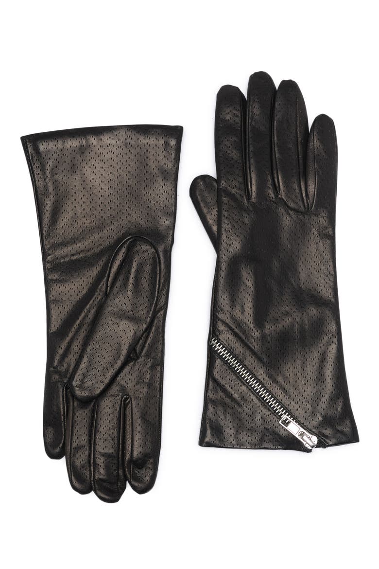 Perforated Leather Gloves, Main, color, BLACK